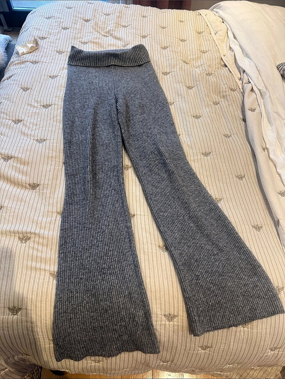 Sincerely Jules Ribbed Wide Leg Pants in Gray Size Medium